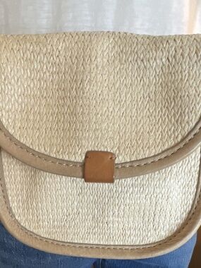 UGG Women's Woven Leather Trim Shoulder Bag Beige Tan with Bag Charm